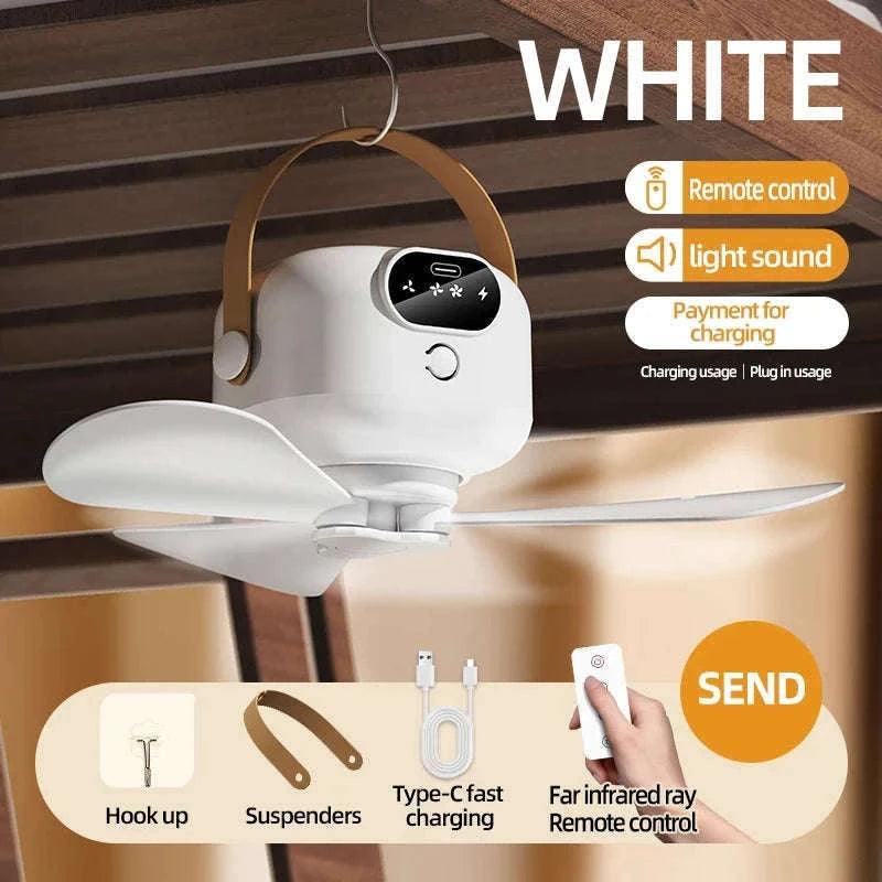 Rechargeable Ceiling Camping Fan with Remote Light for Small Spaces-Charging Model-White / China Mainland