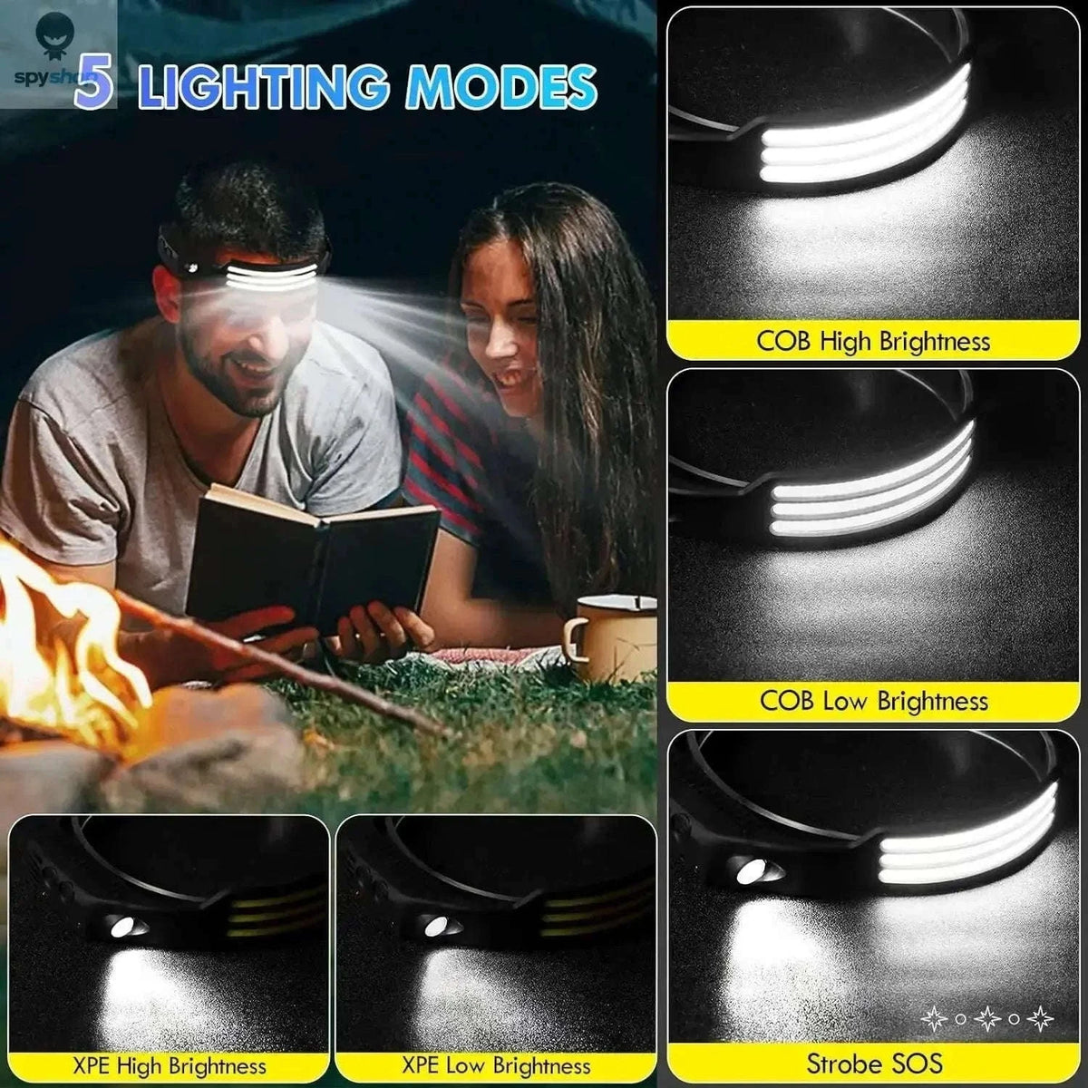 Rechargeable COB LED Headlamp with Motion Sensor-3-White 2PCS