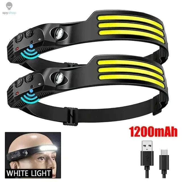 Rechargeable COB LED Headlamp with Motion Sensor-3-White 2PCS