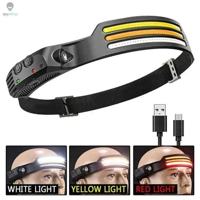 Rechargeable COB LED Headlamp with Motion Sensor-3-White 2PCS