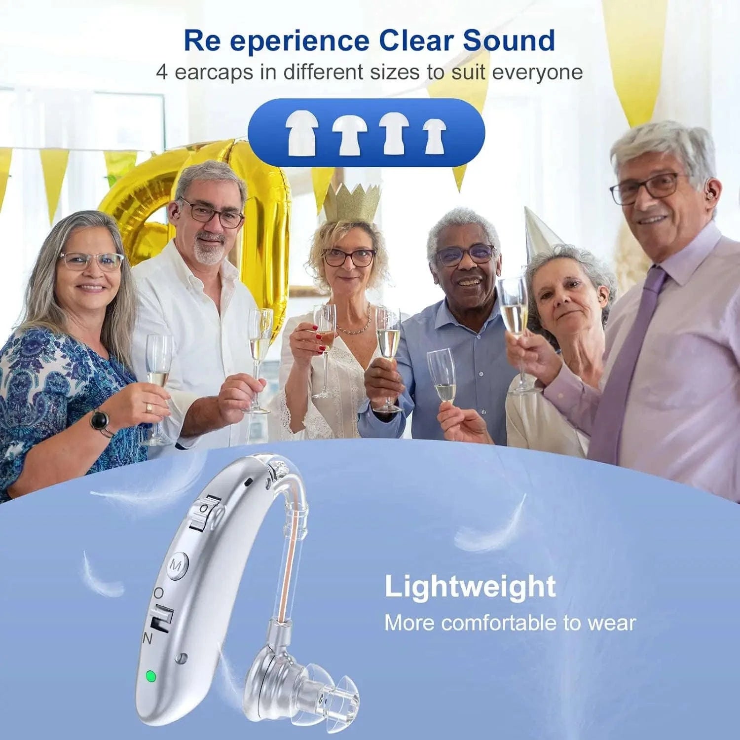Rechargeable Digital Hearing Aid with Adjustable Tone for Clearer Hearing-BLUE 1 PCS