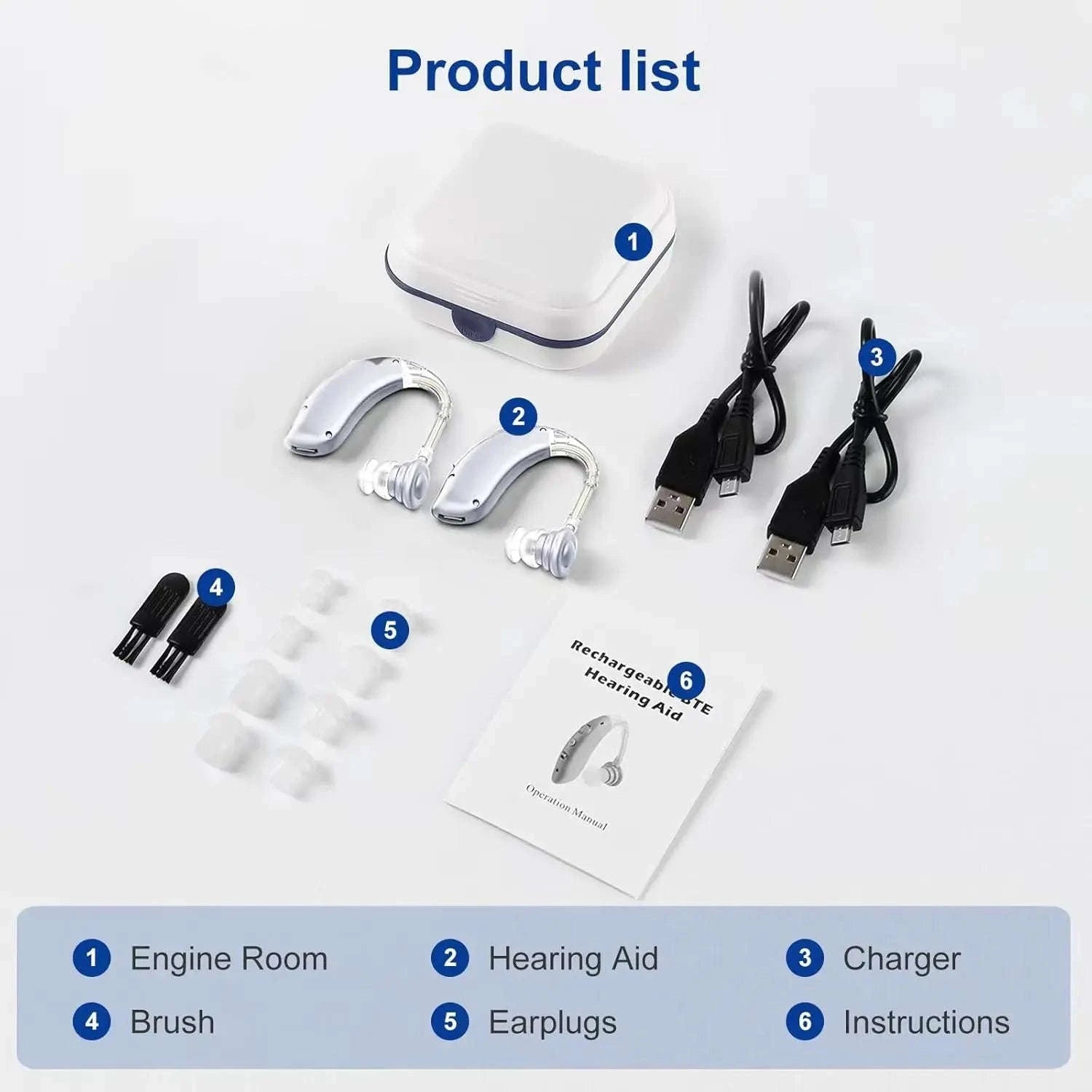 Rechargeable Digital Hearing Aid with Adjustable Tone for Clearer Hearing-BLUE 1 PCS
