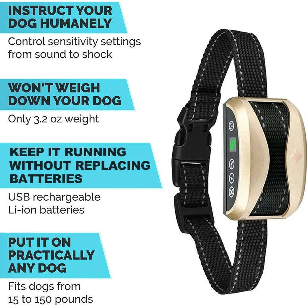 Rechargeable Dog Anti Bark Control Collar with Smart Vibration Detection-black