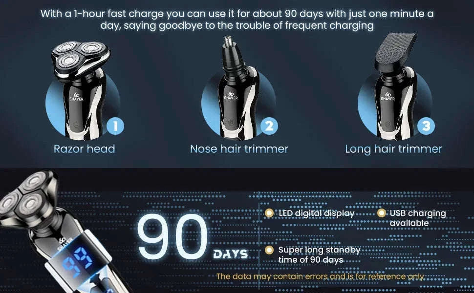 Rechargeable Electric Shaver 3-in-1 Grooming Kit with Nose Trimmer-Silver / China Mainland