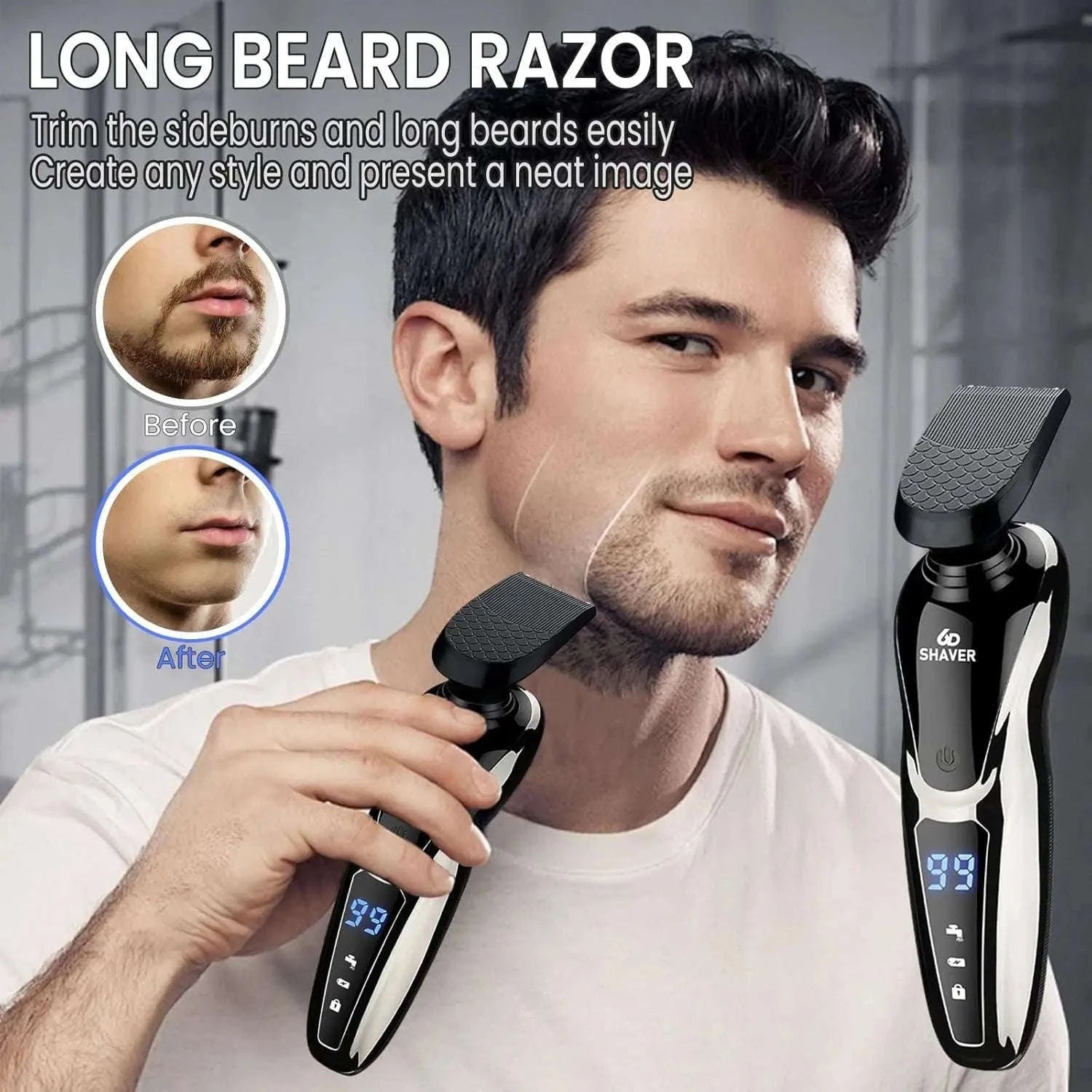 Rechargeable Electric Shaver 3-in-1 Grooming Kit with Nose Trimmer-Silver / China Mainland