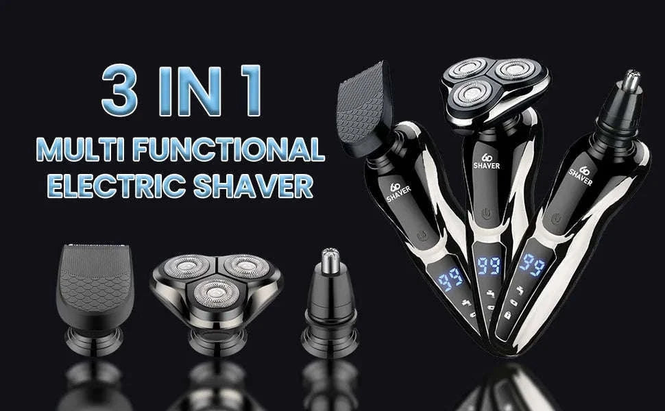 Rechargeable Electric Shaver 3-in-1 Grooming Kit with Nose Trimmer-Silver / China Mainland