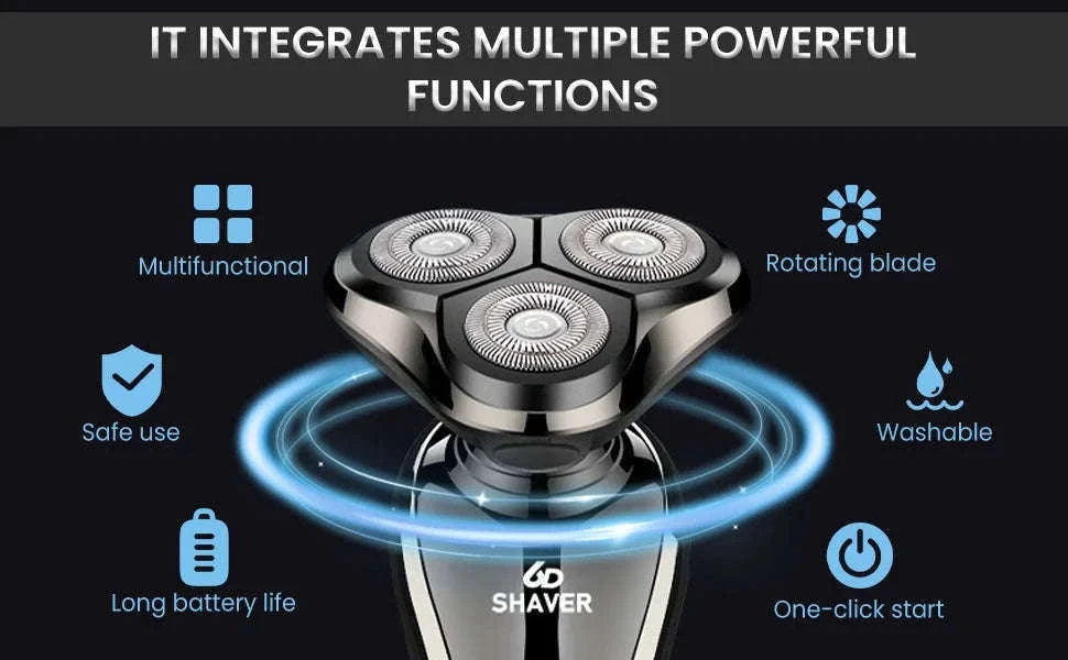 Rechargeable Electric Shaver 3-in-1 Grooming Kit with Nose Trimmer-Silver / China Mainland