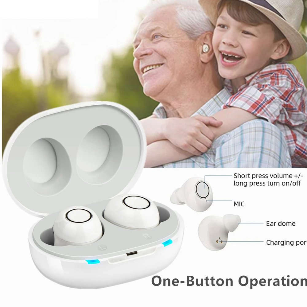 Rechargeable Hearing Amplifier – Clear, Comfortable Sound Support-White / GERMANY