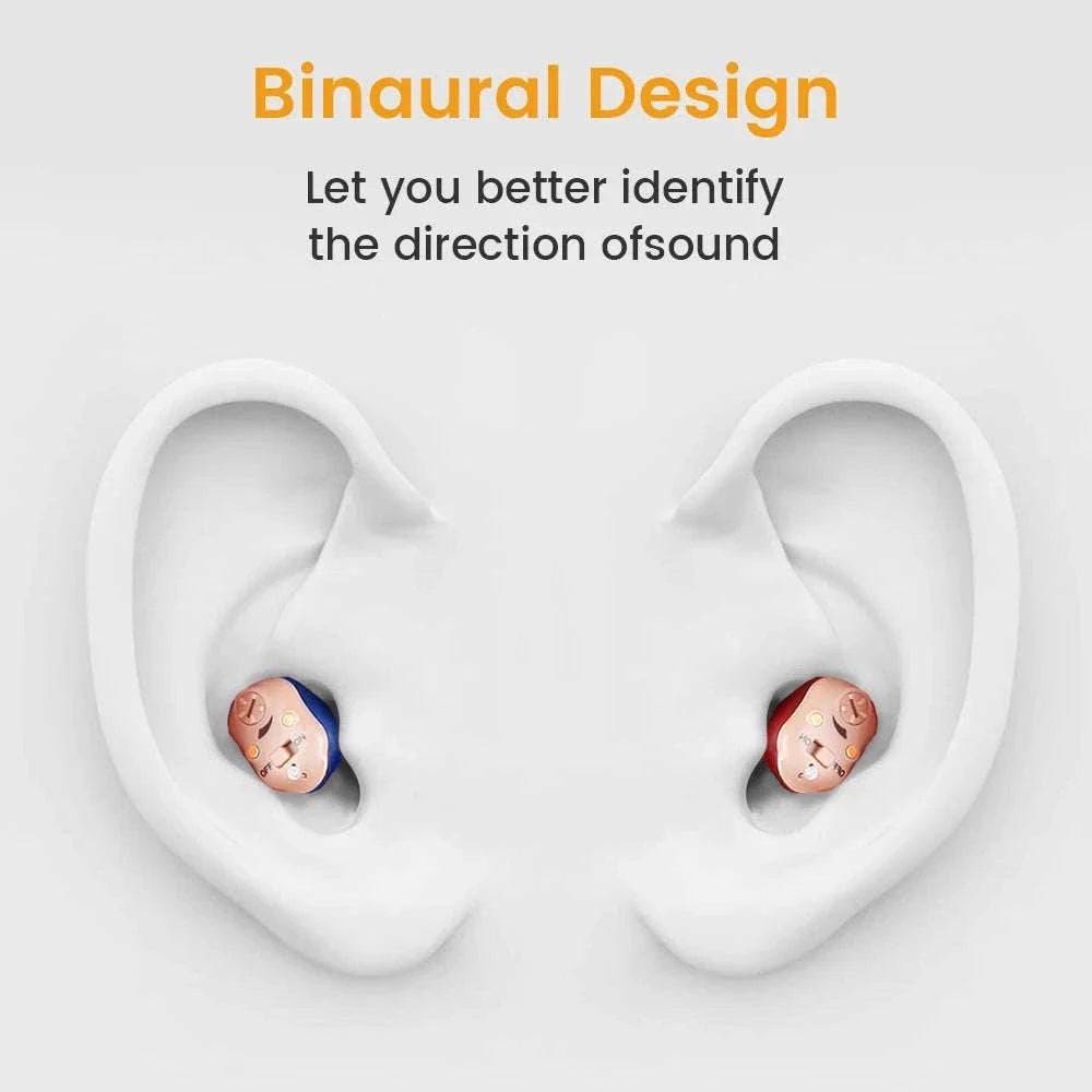 Rechargeable Invisible Mini Hearing Aid with Clear Amplification-Blue-Red