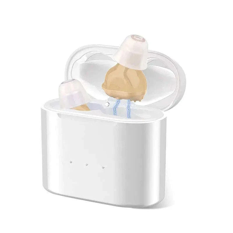 Rechargeable Invisible Mini Hearing Aid with Clear Amplification-Blue-Red