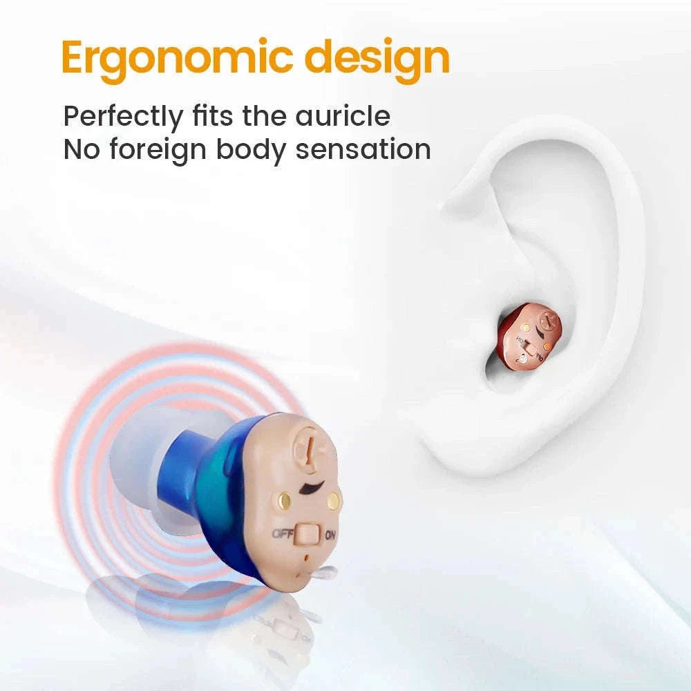 Rechargeable Invisible Mini Hearing Aid with Clear Amplification-Blue-Red