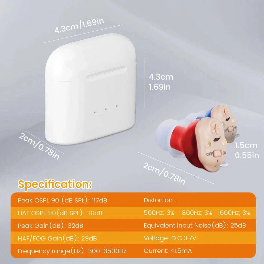 Rechargeable Invisible Mini Hearing Aid with Clear Amplification-Blue-Red