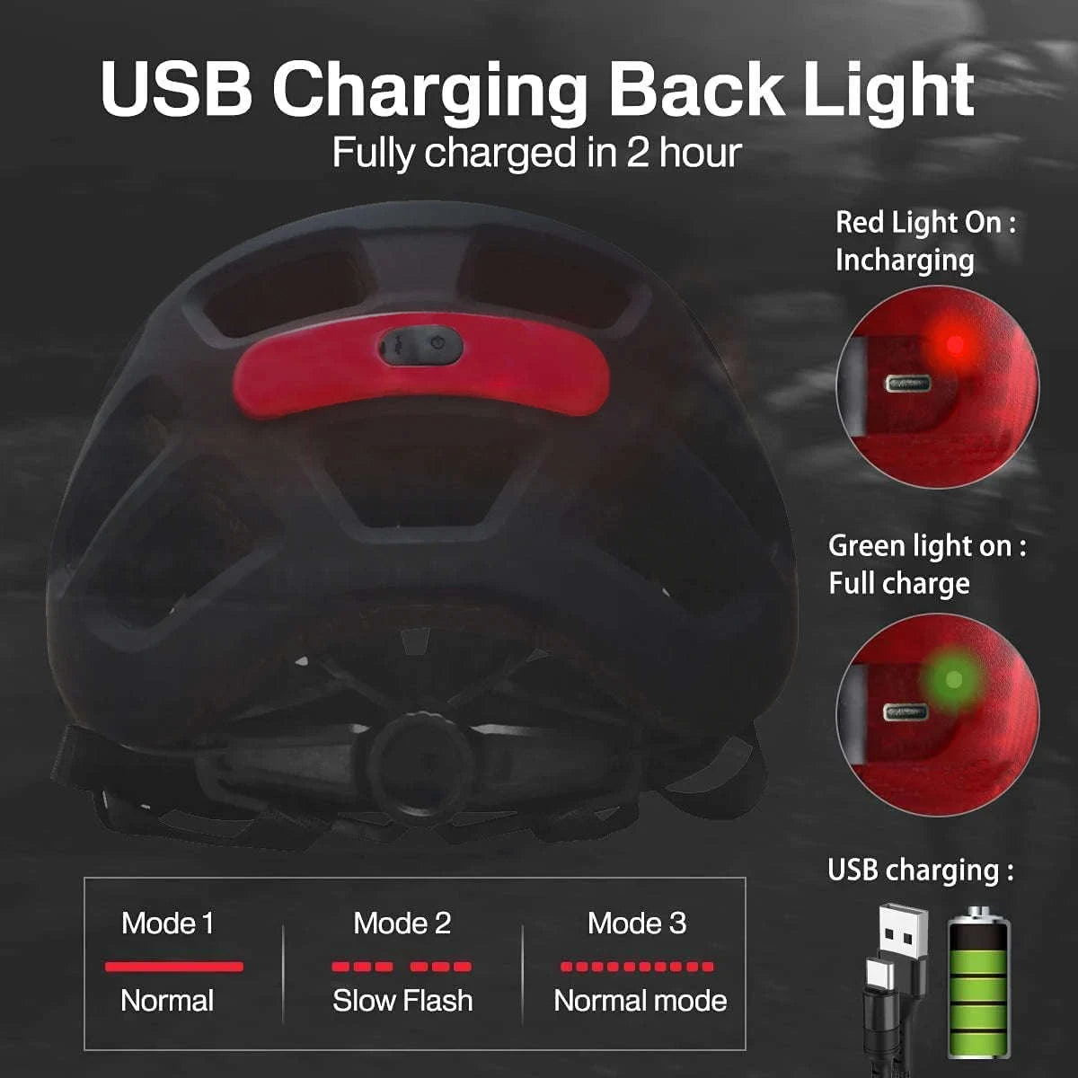 Rechargeable LED Bike Helmet with Sun Visor-P11A-Black-L-HS / CHINA