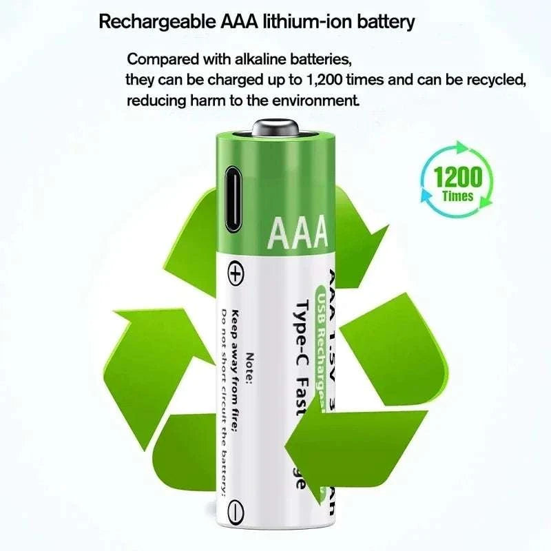 Rechargeable Lithium AA & AAA Batteries with Type-C Fast Charging Set-4PCS-AA / 1.5V