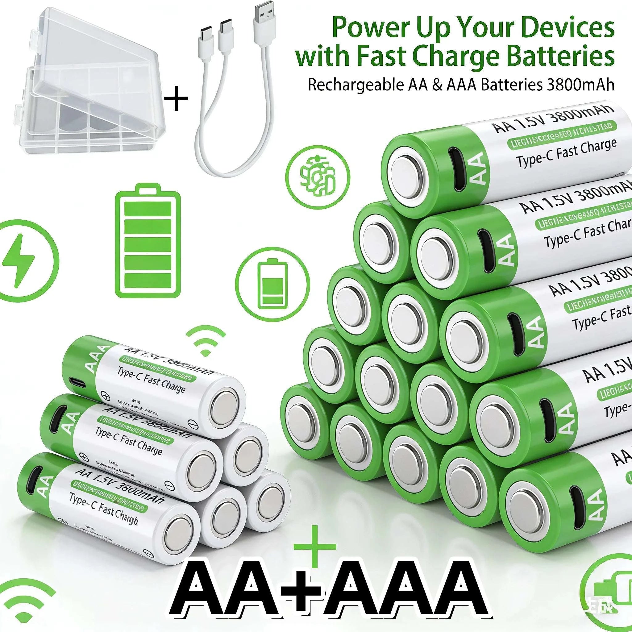 Rechargeable Lithium AA & AAA Batteries with Type-C Fast Charging Set-4PCS-AA / 1.5V