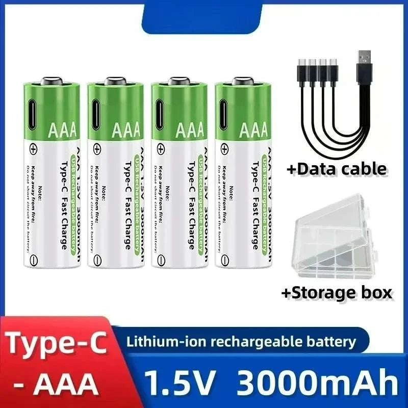 Rechargeable Lithium AA & AAA Batteries with Type-C Fast Charging Set-4PCS-AA / 1.5V