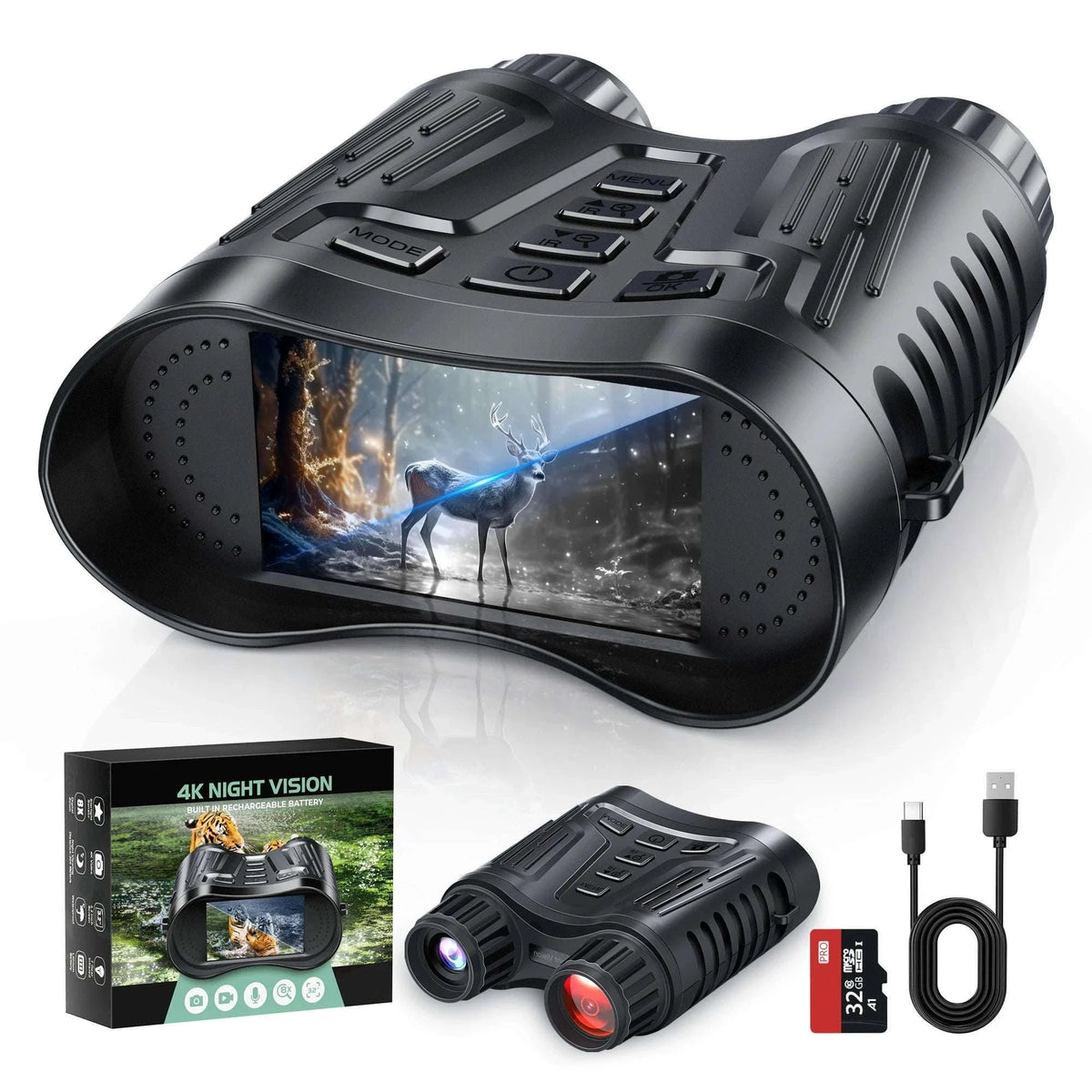 Rechargeable Night Vision Binoculars 4K Infrared 8X Zoom-32GB 4k / China Mainland