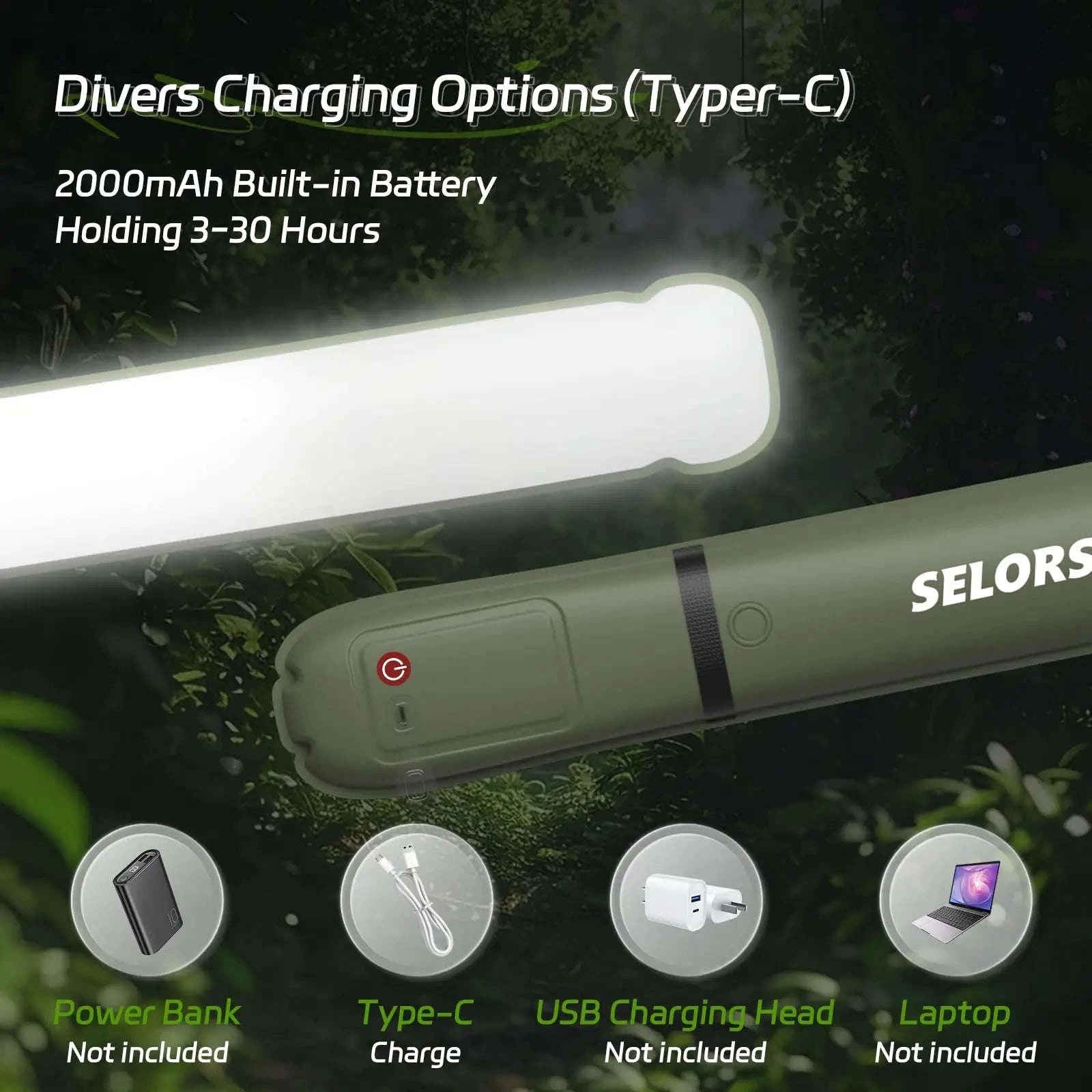 Rechargeable Portable Camping Light Waterproof 2000 mAh-khaki Two / United States
