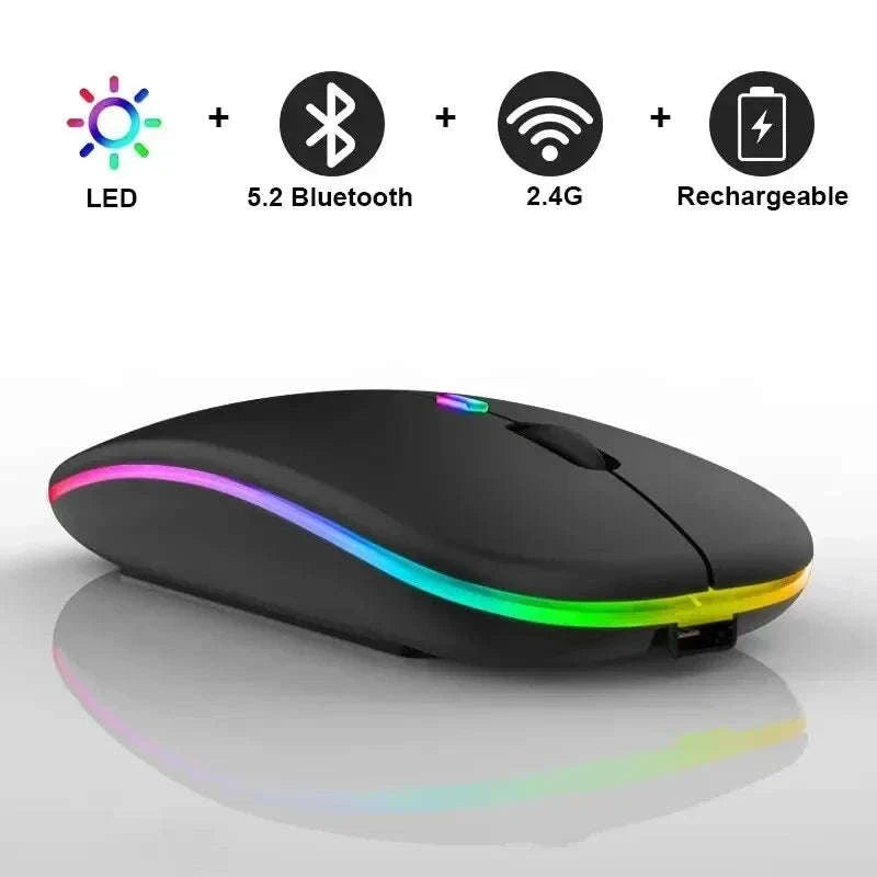 Rechargeable Silent Wireless LED Backlit Optical Mouse-Matte black