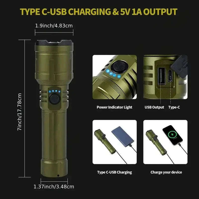 Rechargeable Zoomable Flashlight with Power Bank and 5 Modes-Set A