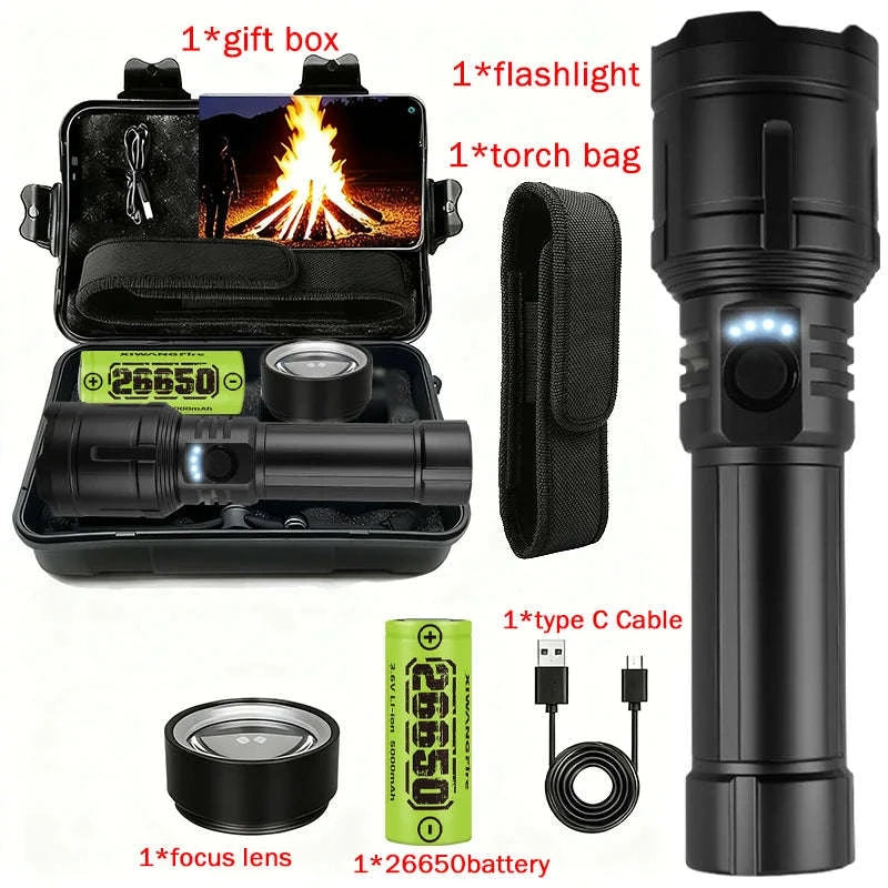 Rechargeable Zoomable Flashlight with Power Bank and 5 Modes-Set A