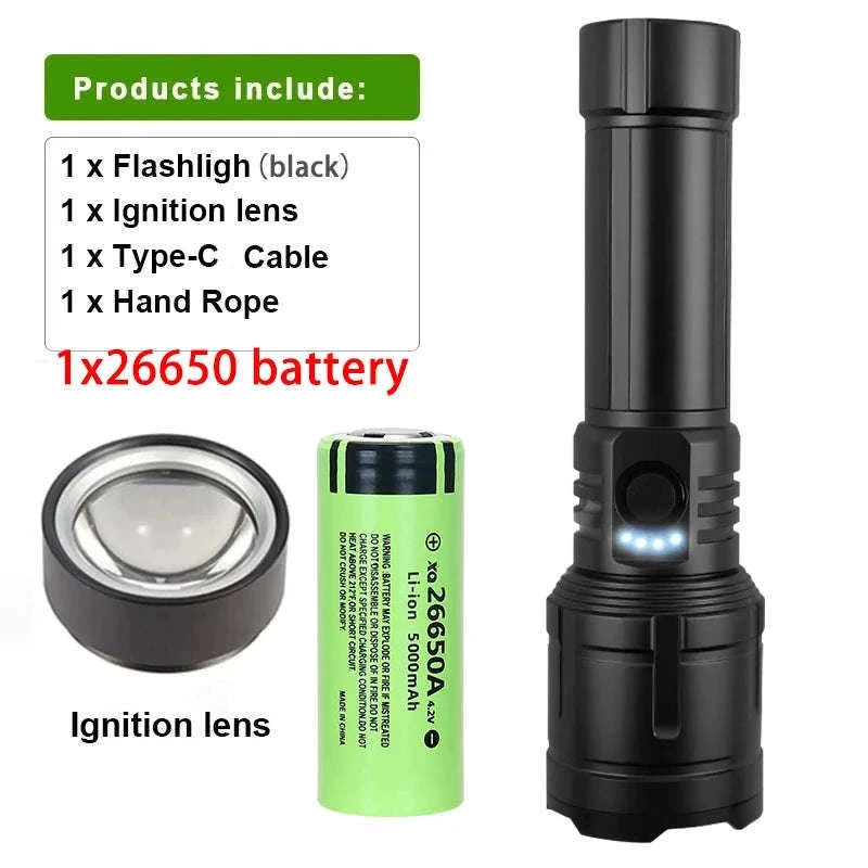 Rechargeable Zoomable Flashlight with Power Bank and 5 Modes-Set A