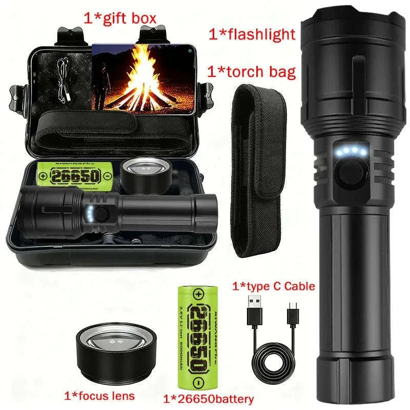 Rechargeable Zoomable Flashlight with Power Bank and 5 Modes-Set A