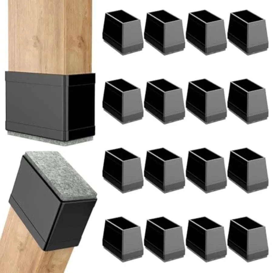 Rectangle Chair Leg Protectors with Felt Pads – 16PCS Floor Covers-United States / Black