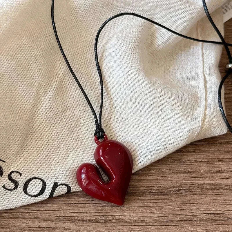 Red Heart Pendant Choker Necklace with Adjustable Fit-77741
