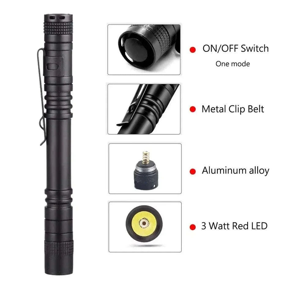 Red Light Penlight Flashlight for Night Observation and Outdoor Use-702 red lgiht / Black / AAA