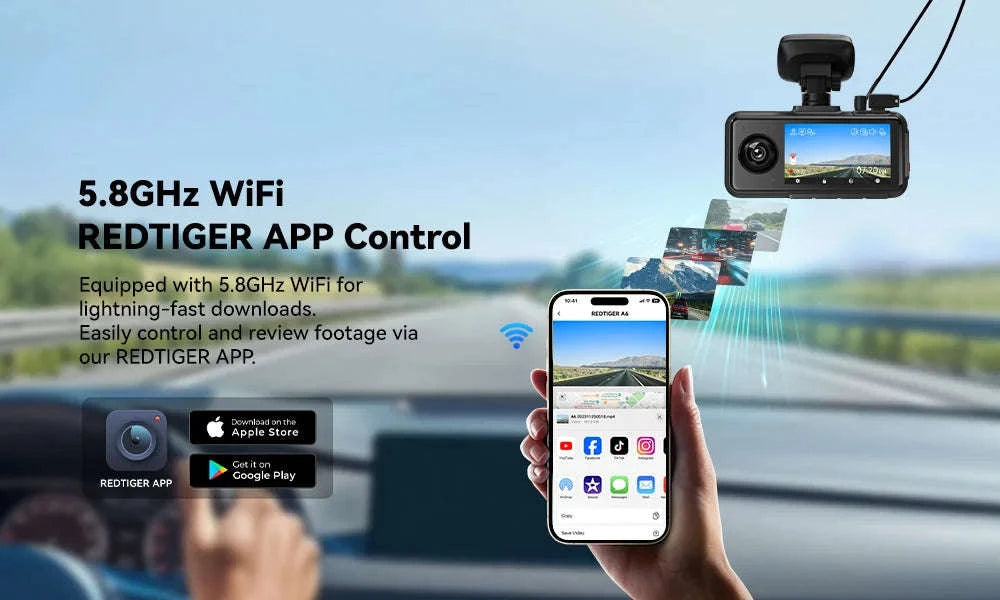 REDTIGER A6 4K 3-Channel Dash Cam with GPS and WiFi-A6 / United States / No Hardwired Kit