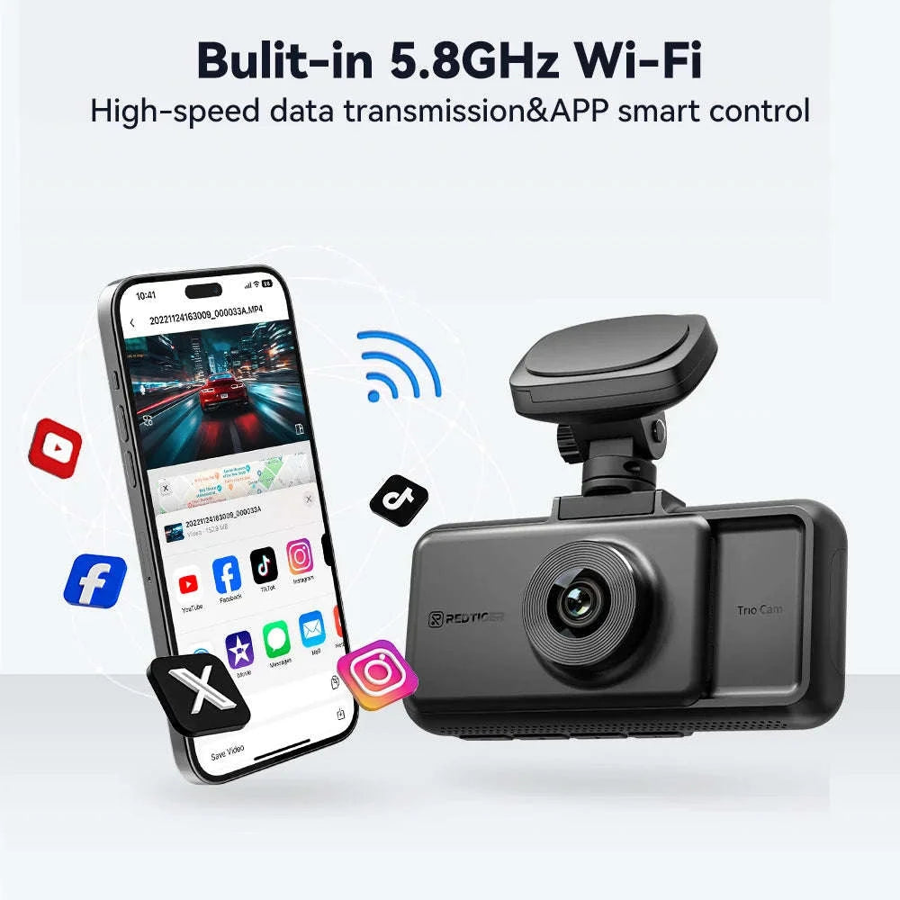 REDTIGER A6 4K 3-Channel Dash Cam with GPS and WiFi-A6 / United States / No Hardwired Kit