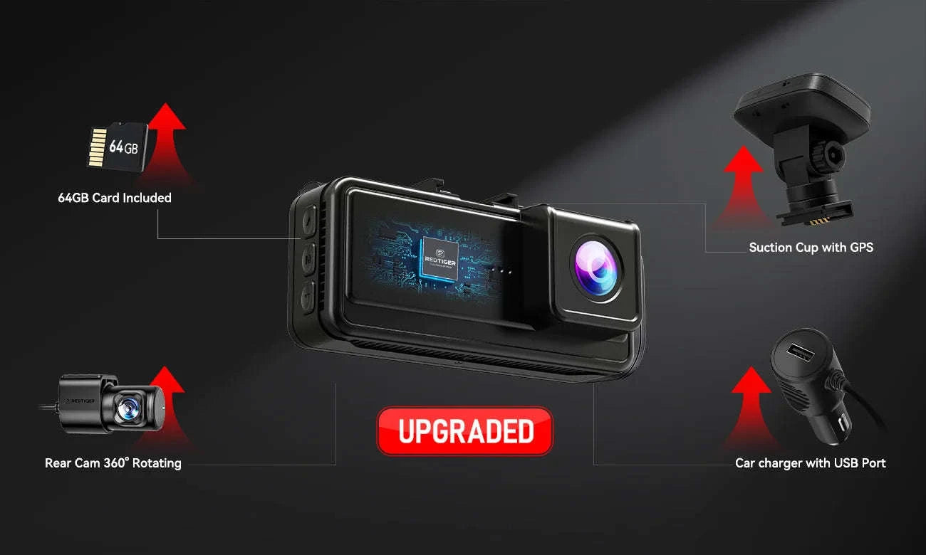 REDTIGER A8 4K+1080P Dash Cam with GPS, WiFi, Touch Screen-A8 NO HW KIT / United States / Free 64G TF