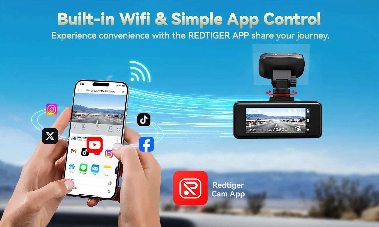 REDTIGER A8 4K+1080P Dash Cam with GPS, WiFi, Touch Screen-A8 NO HW KIT / United States / Free 64G TF