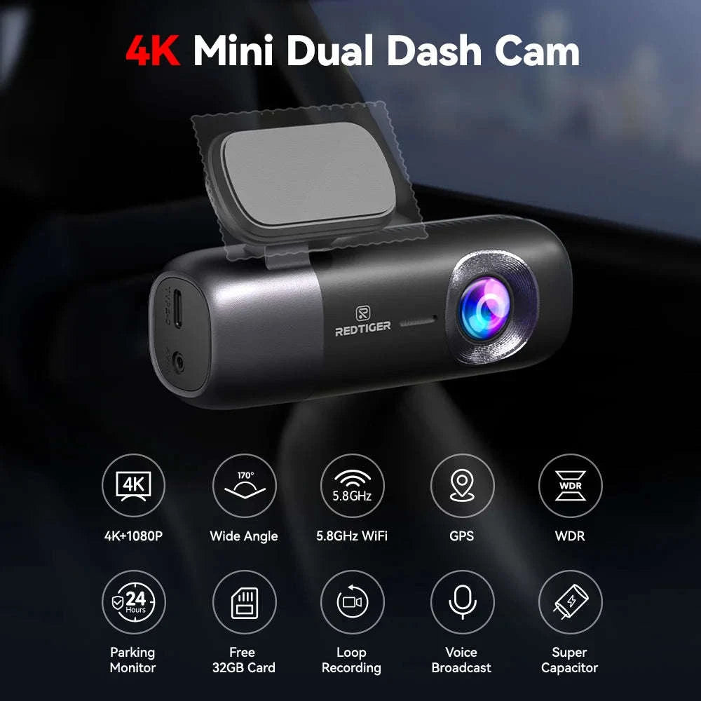 REDTIGER F9 4K Dash Cam with WiFi, GPS and Parking Mode-4K dash camera / Germany / add hardwired kit