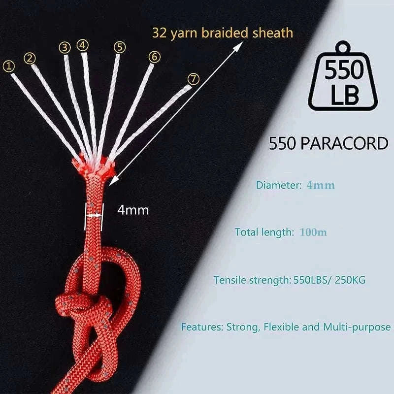 Reflective 7-Strand 4mm 550 Paracord Rope-fang Orange / 100M