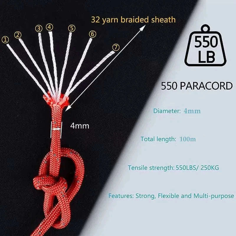 Reflective 7-Strand 4mm 550 Paracord Rope-fang Orange / 100M