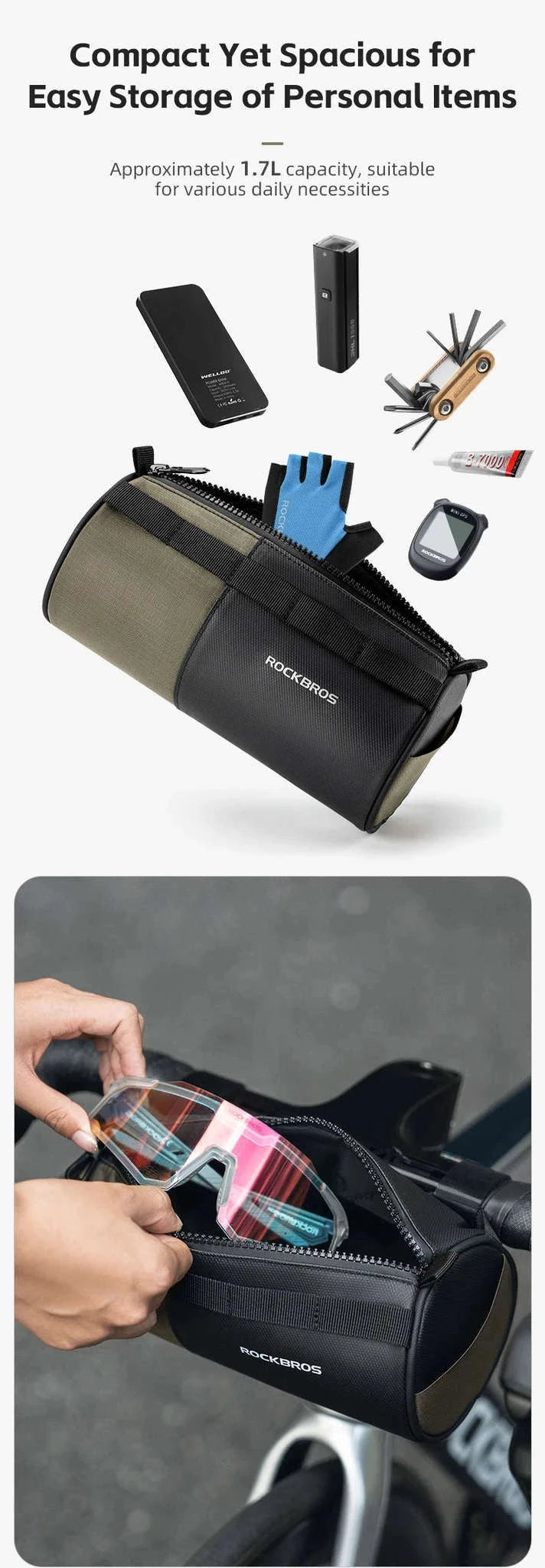 Reflective Bicycle Handlebar Bag, 1.7L Rainproof Front Bag-W007 / 1.7L