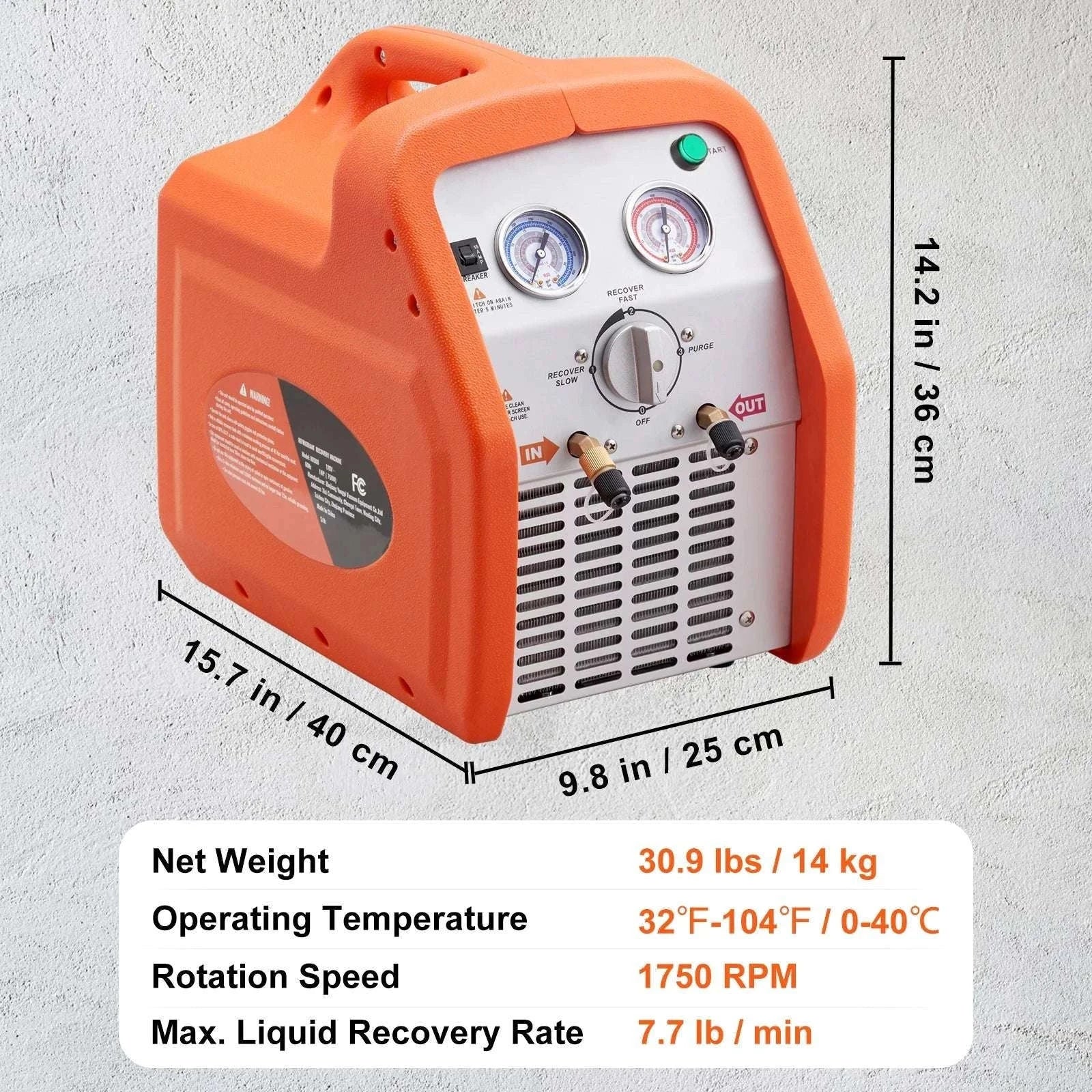 Refrigerant Recovery Machine 3/4 to 1HP HVAC AC Recovery Unit-1HP Dual Cylinder / CZECH REPUBLIC