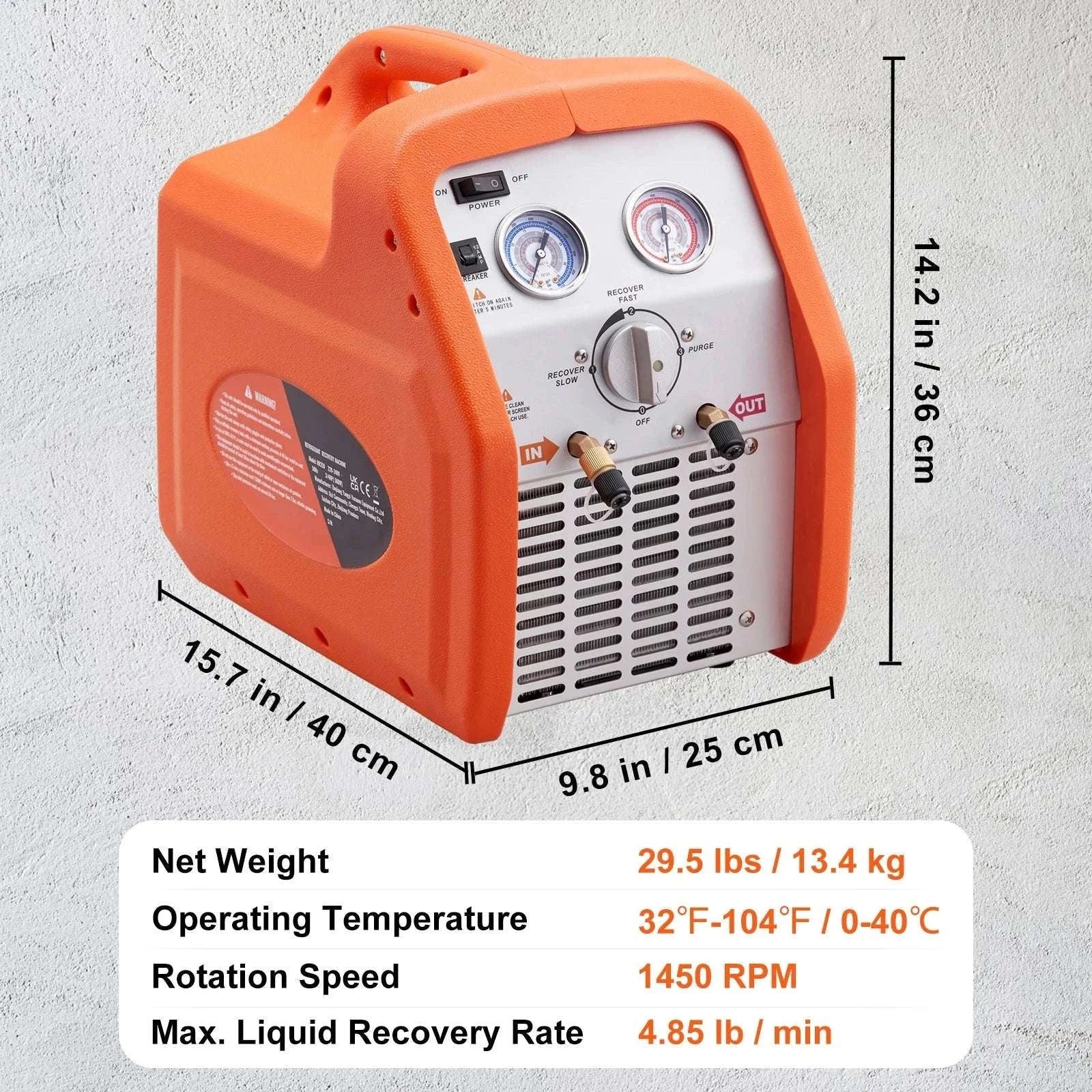 Refrigerant Recovery Machine 3/4 to 1HP HVAC AC Recovery Unit-1HP Dual Cylinder / CZECH REPUBLIC