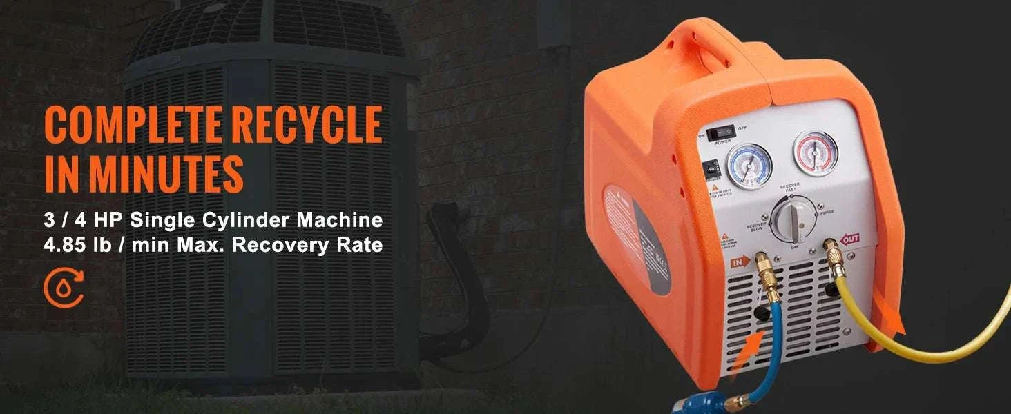 Refrigerant Recovery Machine 3/4 to 1HP HVAC AC Recovery Unit-1HP Dual Cylinder / CZECH REPUBLIC