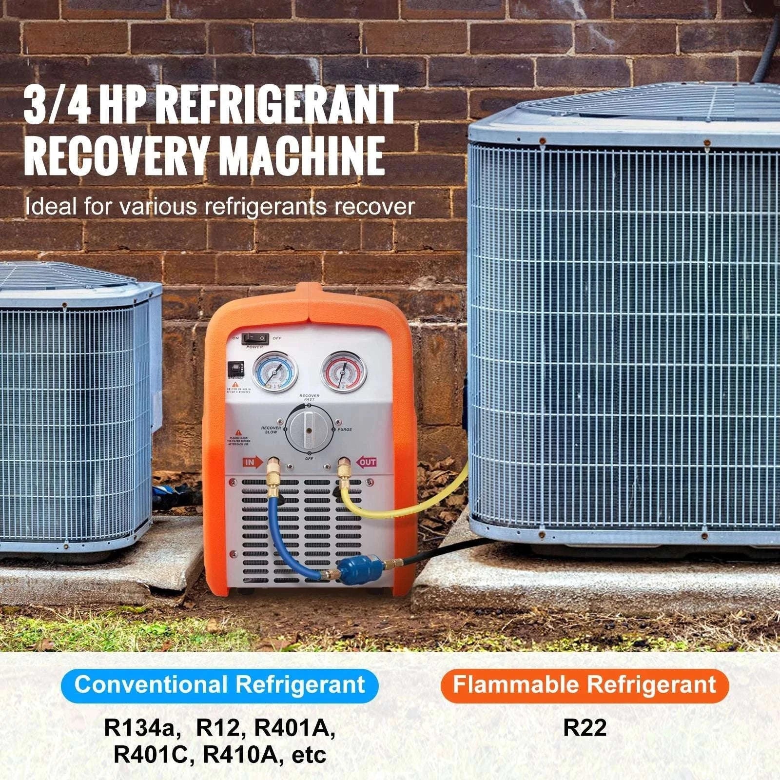 Refrigerant Recovery Machine 3/4 to 1HP HVAC AC Recovery Unit-1HP Dual Cylinder / CZECH REPUBLIC