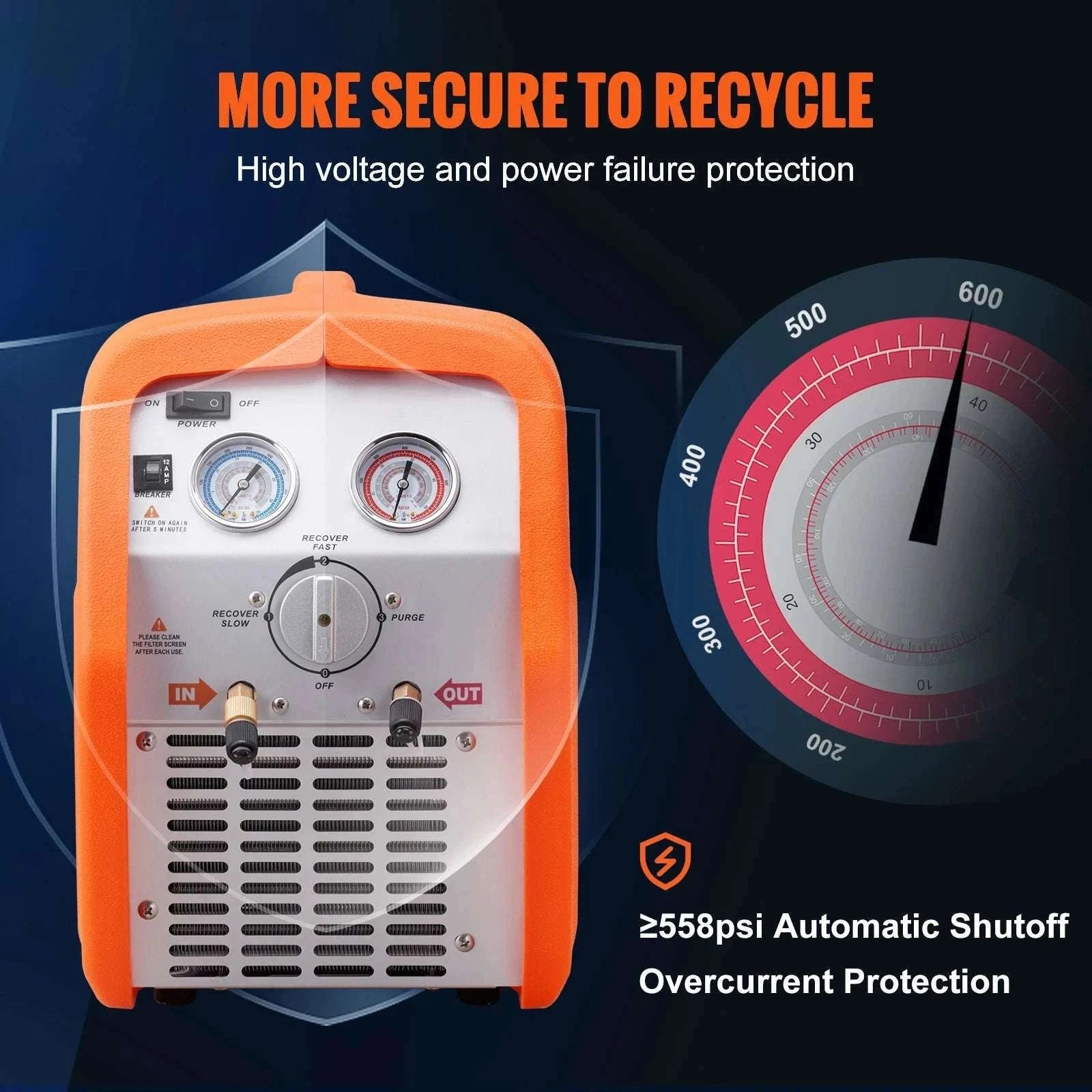 Refrigerant Recovery Machine 3/4 to 1HP HVAC AC Recovery Unit-1HP Dual Cylinder / CZECH REPUBLIC