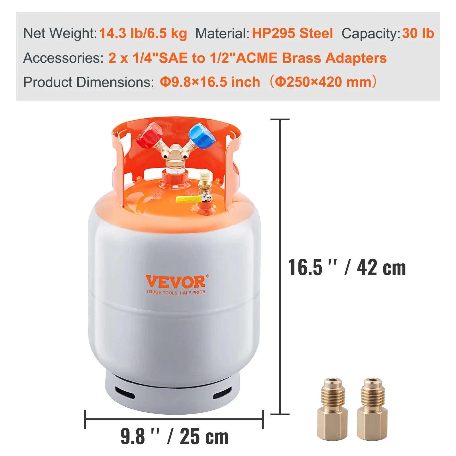 Refrigerant Recovery Tank 30 lb 400 PSI Portable Cylinder with Y-Valve-0.25inch / United States