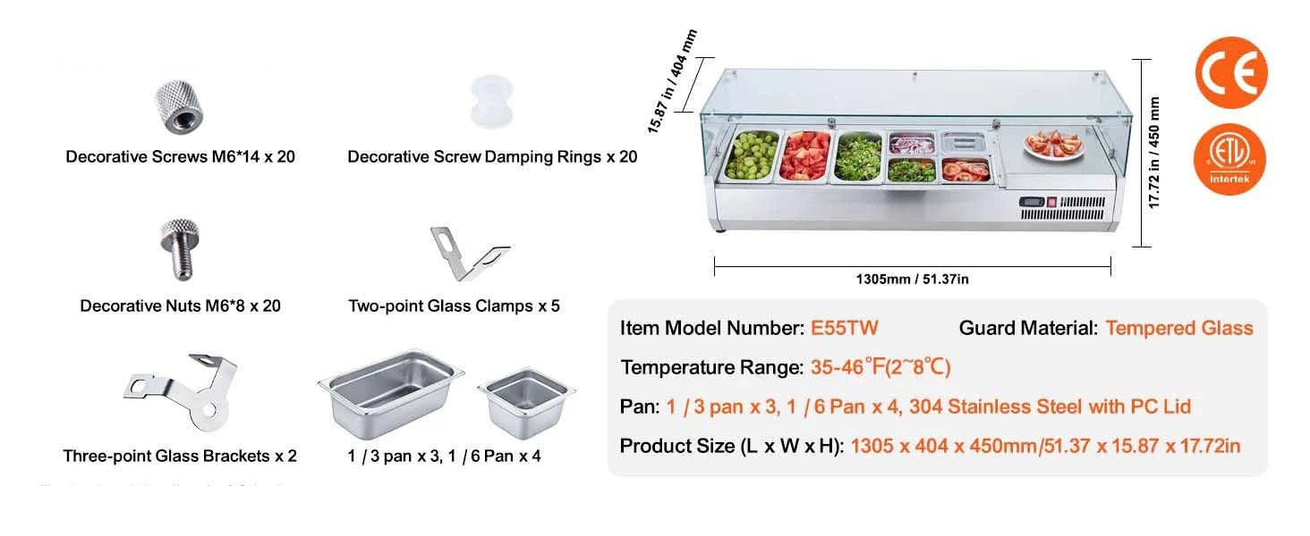 Refrigerated Condiment Prep Station with Glass Guard-140W / United States