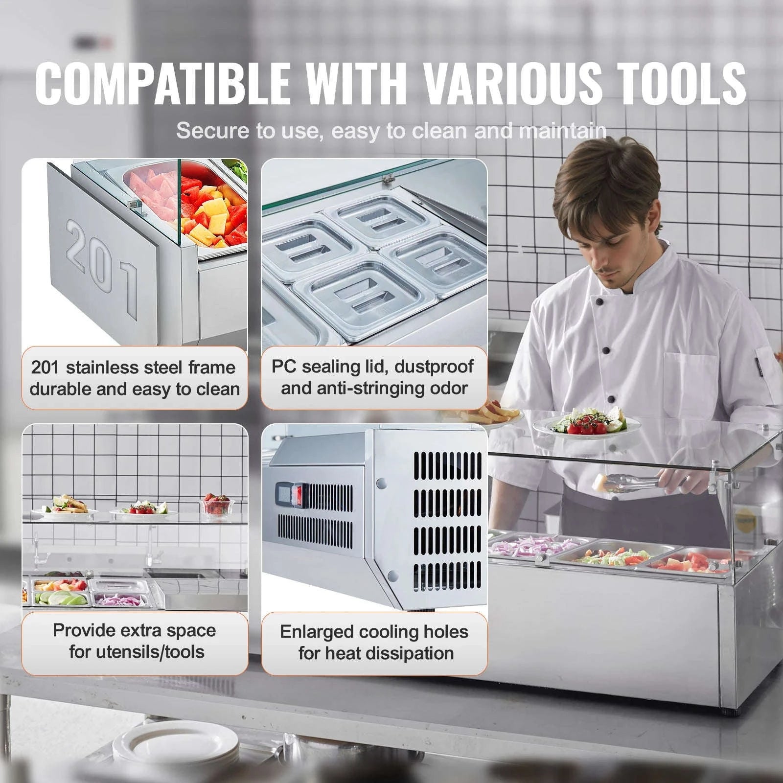 Refrigerated Condiment Prep Station with Glass Guard-140W / United States