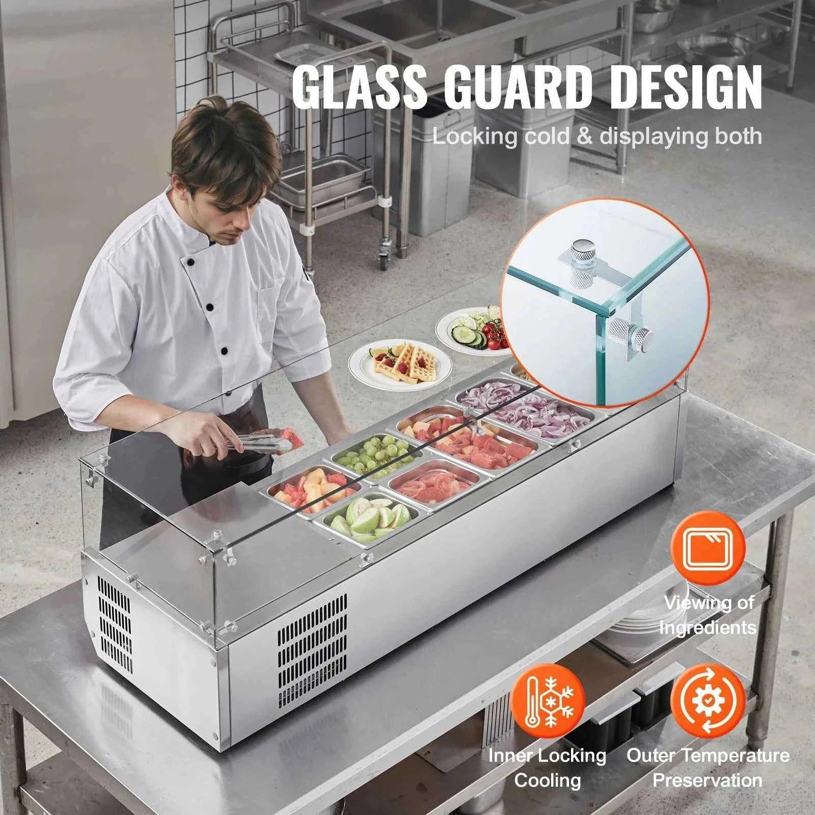 Refrigerated Condiment Prep Station with Glass Guard-140W / United States
