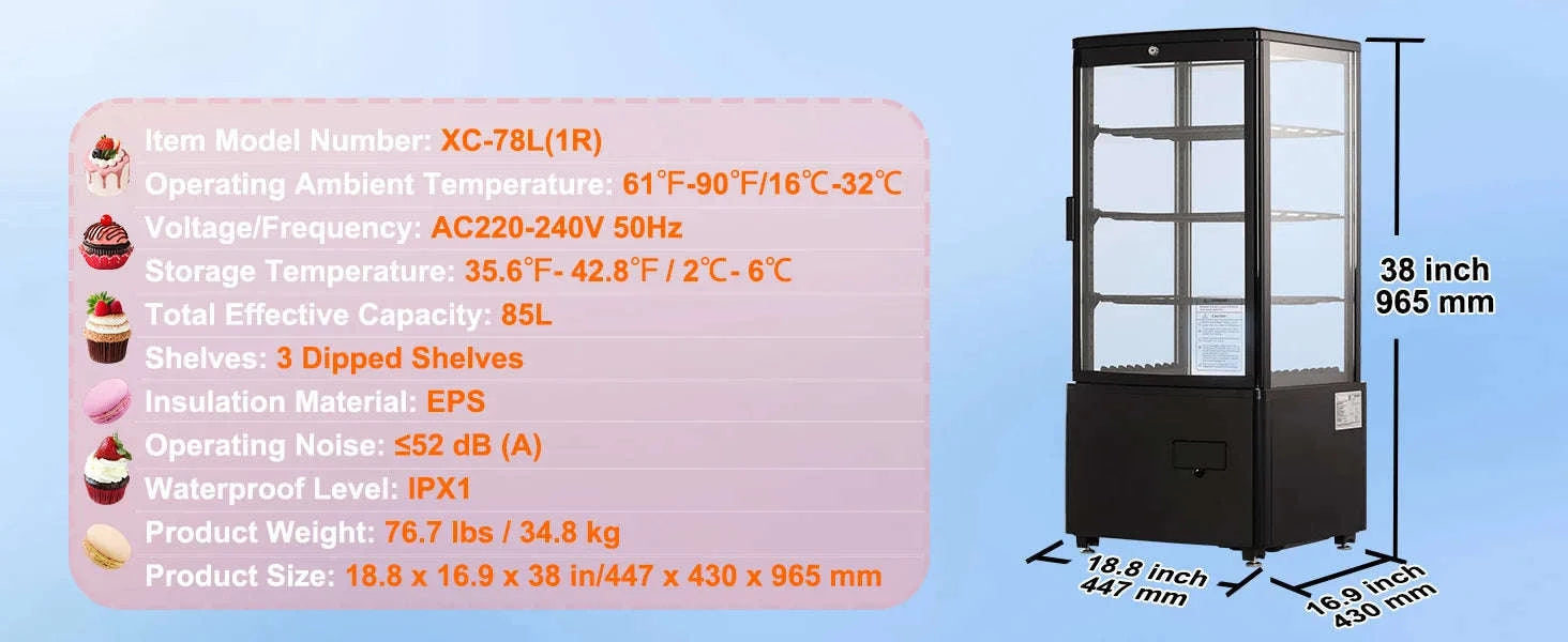 Refrigerated Display Case for Bakery-3cft cube / United States