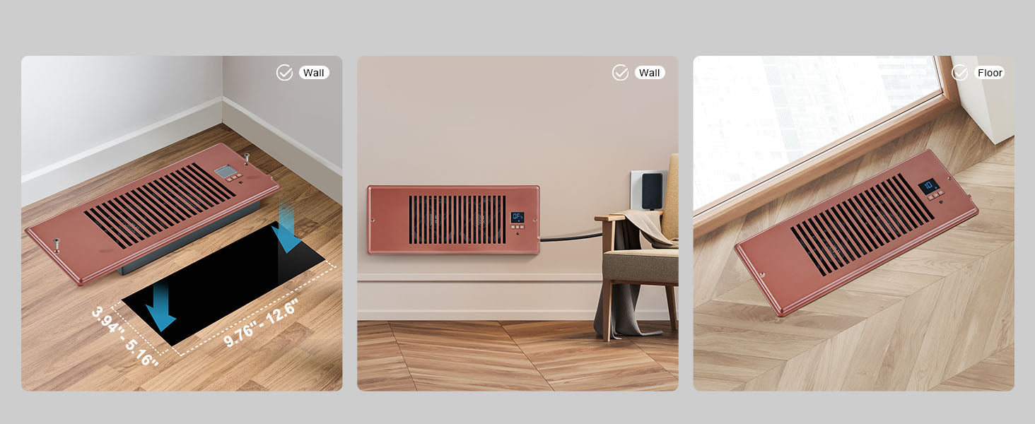 SucceBuy booster blæser 4x12in kanalblæser 100CFM, 10 justerbare hastigheder med LCD smart controller til væg og gulv