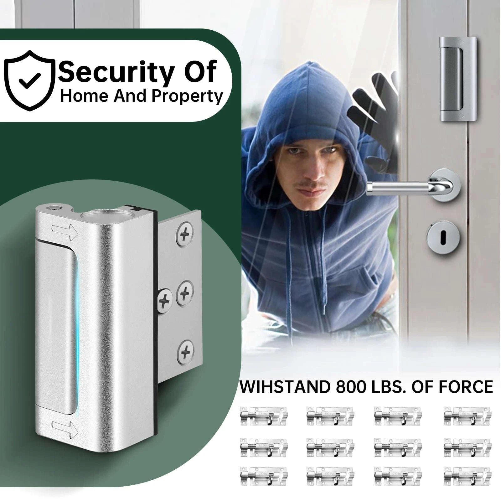 Reinforced Home Security Door Lock with 800 lbs Strength-3 pcs / United States / No